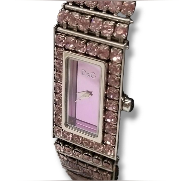 D & G Dolce and Gabbana Silver Stainless & Pink Swarovski Crystal Watch - Picture 5 of 11